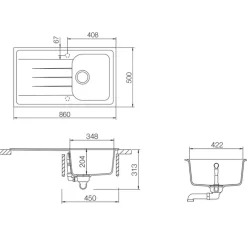 Rangemaster Amethyst Igneous Granite Compact Single Bowl Kitchen Sink with Reversible Drainer & Waste Kit - 860 x 500mm