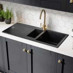 Rangemaster Andesite 1.5 Bowl Granite Igneous Ash Sink & Waste Kit with Reversible Drainer - 1000 x 500mm