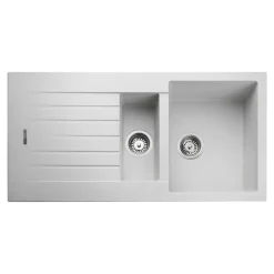 Rangemaster Andesite 1.5 Bowl Granite Crystal White Sink & Waste Kit with Reversible Drainer - 1000 x 500mm