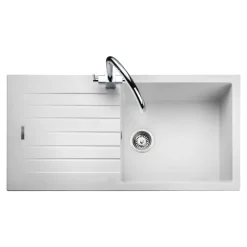 Rangemaster Andesite Large 1 Bowl Granite Crystal White Sink & Waste Kit with Reversible Drainer - 1000 x 500mm