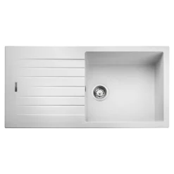 Rangemaster Andesite Large 1 Bowl Granite Crystal White Sink & Waste Kit with Reversible Drainer - 1000 x 500mm