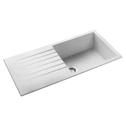 Rangemaster Andesite Large 1 Bowl Granite Crystal White Sink & Waste Kit with Reversible Drainer - 1000 x 500mm