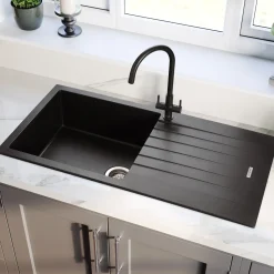 Rangemaster Andesite Large 1 Bowl Granite Igneous Ash Sink & Waste Kit with Reversible Drainer - 1000 x 500mm