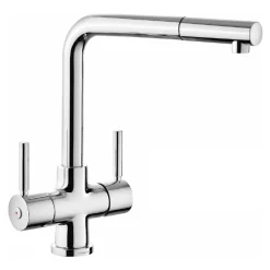 Rangemaster Aquadisc Twin Lever Kitchen Mixer Tap with Pull Out Spout