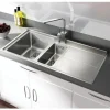 Rangemaster Arlington 1.5 Bowl Brushed Stainless Steel Sink & Waste Kit with Right Hand Drainer - 985 x 508mm