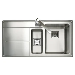 Rangemaster Arlington 1.5 Bowl Brushed Stainless Steel Sink & Waste Kit with Left Hand Drainer - 985 x 508mm