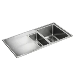 Rangemaster Arlington 1.5 Bowl Brushed Stainless Steel Sink & Waste Kit with Left Hand Drainer - 985 x 508mm
