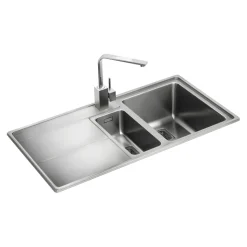 Rangemaster Arlington 1.5 Bowl Brushed Stainless Steel Sink & Waste Kit with Left Hand Drainer - 985 x 508mm
