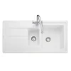 Rangemaster Arlington 1.5 Bowl White Fireclay Ceramic Sink & Waste Kit - 985 x 500mm