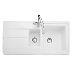 Rangemaster Arlington 1.5 Bowl White Fireclay Ceramic Sink & Waste Kit - 985 x 500mm