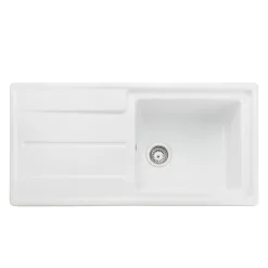 Rangemaster Arlington 1 Bowl White Fireclay Ceramic Sink & Waste Kit - Â 985 x 500mm
