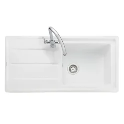 Rangemaster Arlington 1 Bowl White Fireclay Ceramic Sink & Waste Kit -  985 x 500mm