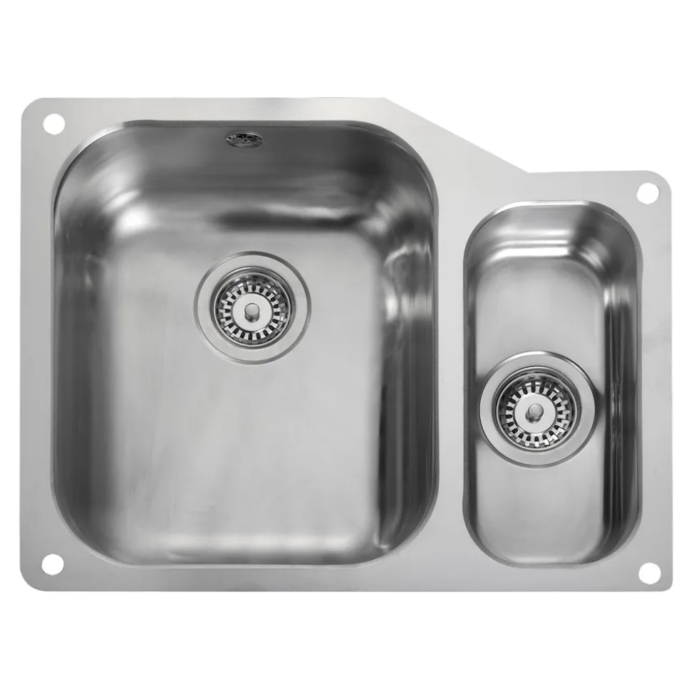 Rangemaster Atlantic Classic 1.5 Bowl Stainless Steel Undermount Sink & Waste Kit with Right Hand Small Bowl - 597 x 472mm