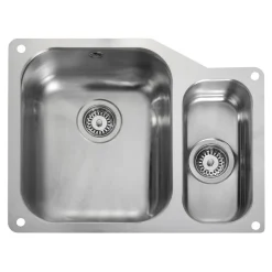 Rangemaster Atlantic Classic 1.5 Bowl Stainless Steel Undermount Sink & Waste Kit with Right Hand Small Bowl - 597 x 472mm