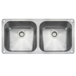 Rangemaster Atlantic Classic 2 Bowl Brushed Stainless Steel Undermount Sink & Waste Kit - 945 x 460mm