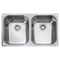 Rangemaster Atlantic Classic 2 Bowl Brushed Stainless Steel Undermount Sink & Waste Kit - 787 x 472mm