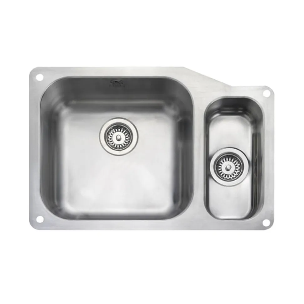 Rangemaster Atlantic Classic 1.5 Bowl Stainless Steel Undermount Sink & Waste Kit with Right Hand Small Bowl - 671 x 460mm