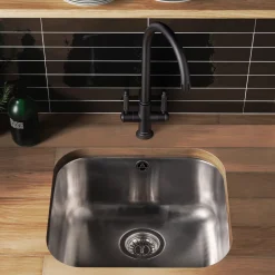 Rangemaster Atlantic Classic Single Bowl Brushed Stainless Steel Undermount Sink & Waste Kit - 460 x 440mm