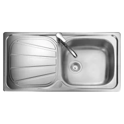 Rangemaster Baltimore 1 Bowl Brushed Stainless Steel Sink & Waste Kit with Reversible Drainer - 950 x 508mm