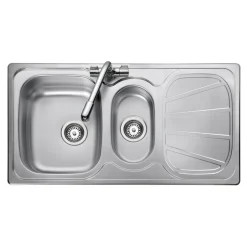 Rangemaster Baltimore 1.5 Bowl Brushed Stainless Steel Sink & Waste Kit with Reversible Drainer - 950 x 508mm