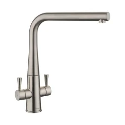 Rangemaster Conical Twin Lever Mono Kitchen Mixer Tap - Brushed Nickel