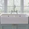 Rangemaster Double Belfast Large 2 Bowl White Ceramic Kitchen Sink & Waste Kit - 895 x 460mm