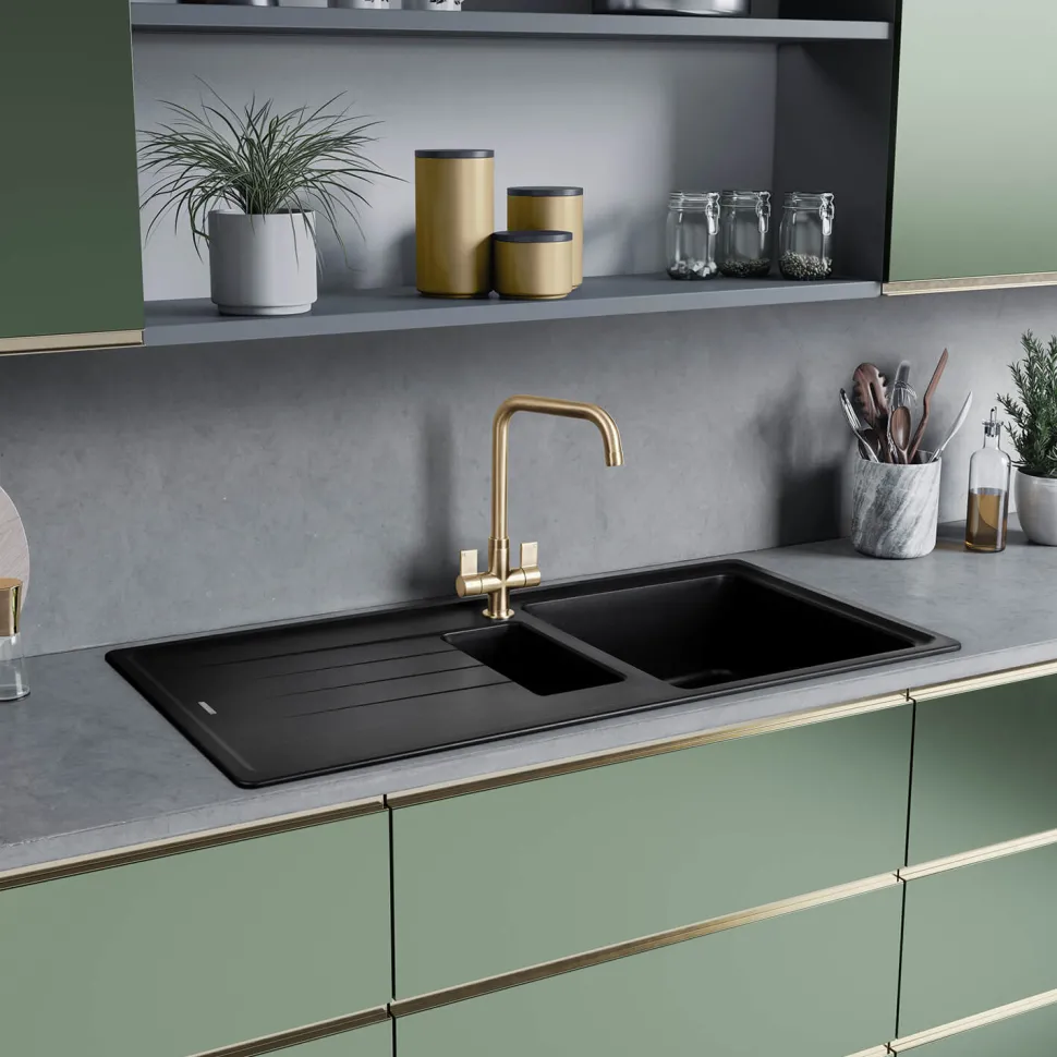 Rangemaster Elements 1.5 Bowl Igneous Granite Composite Kitchen Sink & Waste Kit - 1000 x 500mm