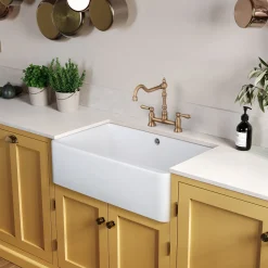 Rangemaster Farmhouse 1 Bowl White Fireclay Ceramic Belfast Sink & Waste Kit - 795 x 460mm