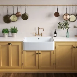 Rangemaster Farmhouse 1 Bowl White Fireclay Ceramic Belfast Sink & Waste Kit - 795 x 460mm