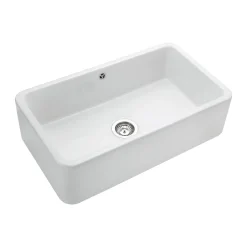 Rangemaster Farmhouse 1 Bowl White Fireclay Ceramic Belfast Sink & Waste Kit - 795 x 460mm
