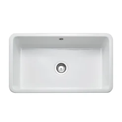Rangemaster Farmhouse 1 Bowl White Fireclay Ceramic Belfast Sink & Waste Kit - 795 x 460mm