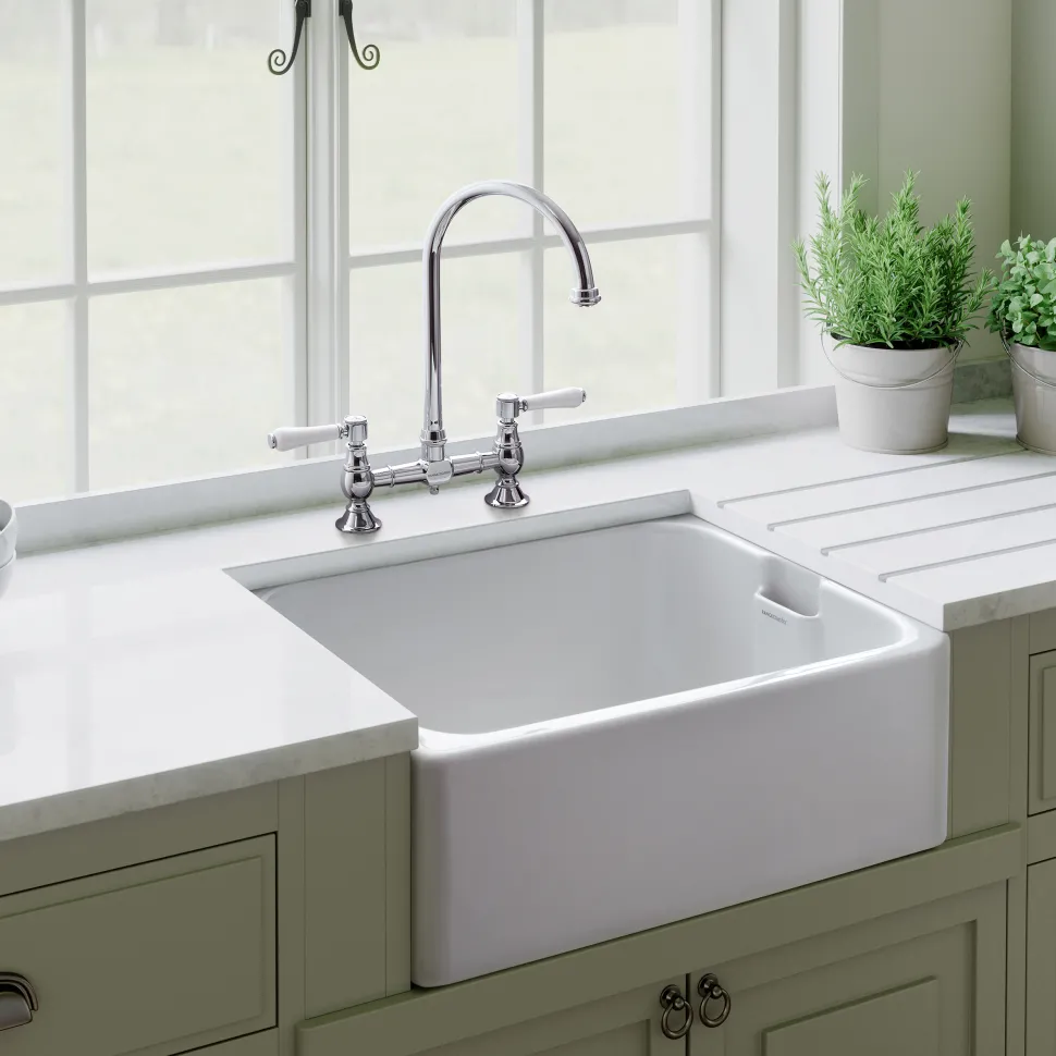 Rangemaster Farmhouse White Ceramic Belfast Sink & Waste Kit - 595 x 455mm