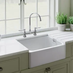Rangemaster Farmhouse White Ceramic Belfast Sink & Waste Kit - 595 x 455mm