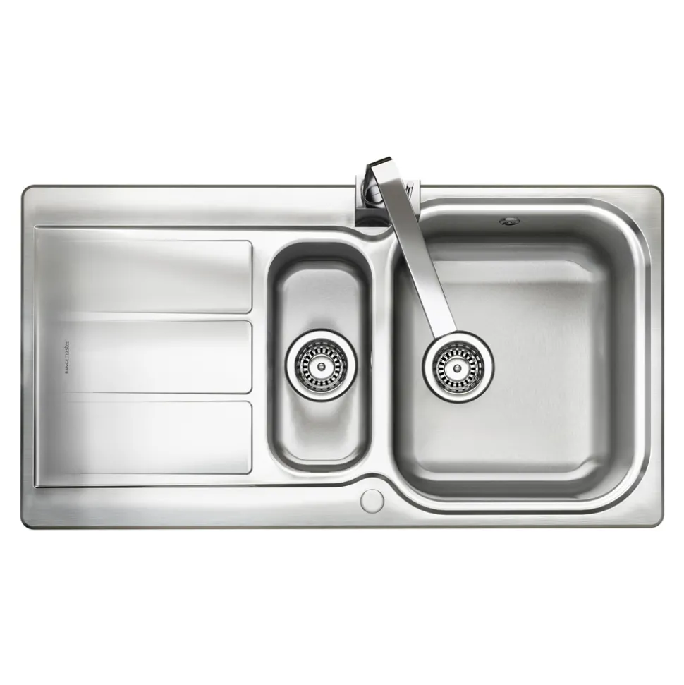 Rangemaster Glendale 1.5 Bowl Brushed Stainless Steel Sink & Waste Kit with Reversible Drainer - 950 x 508mm