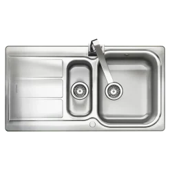 Rangemaster Glendale 1.5 Bowl Brushed Stainless Steel Sink & Waste Kit with Reversible Drainer - 950 x 508mm