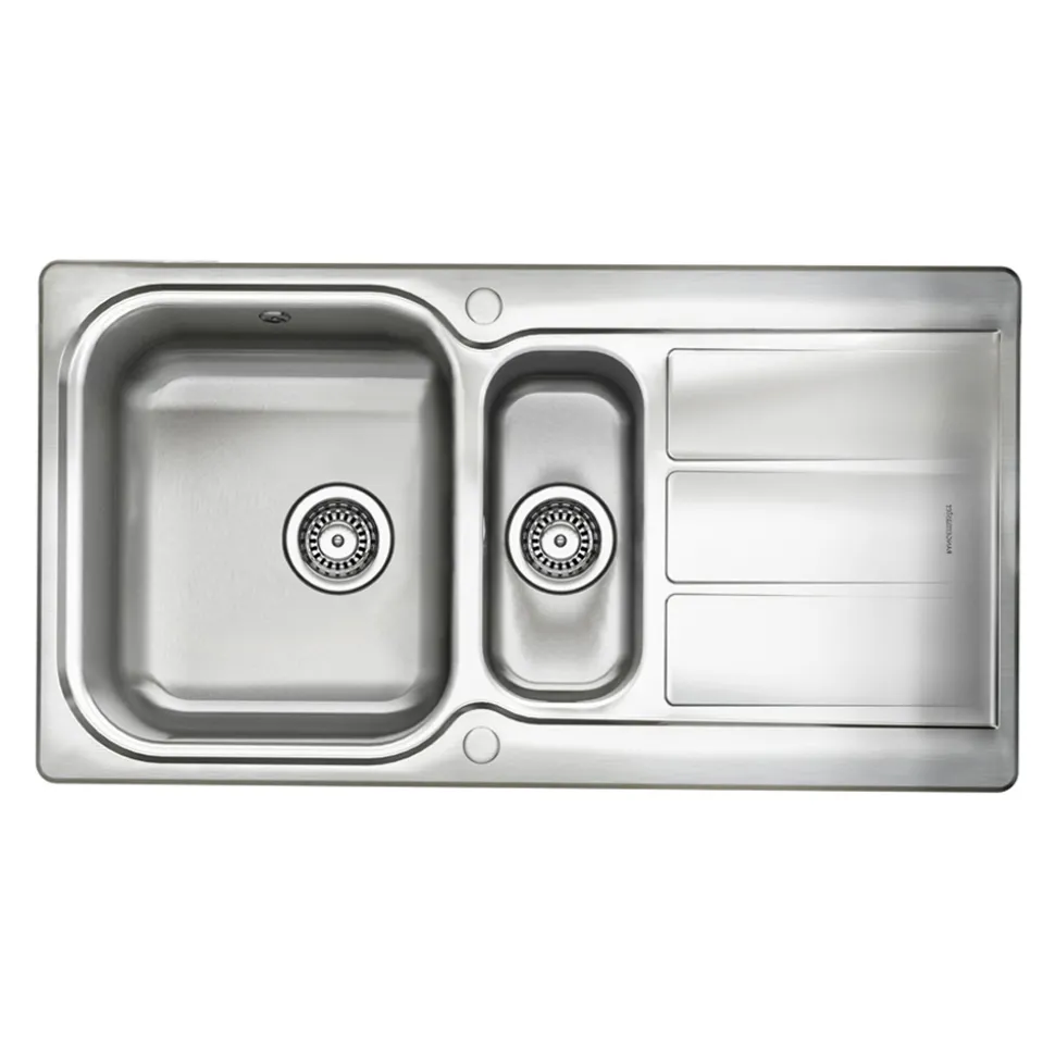 Rangemaster Glendale 1.5 Bowl Brushed Stainless Steel Sink & Waste Kit with Reversible Drainer - 950 x 508mm