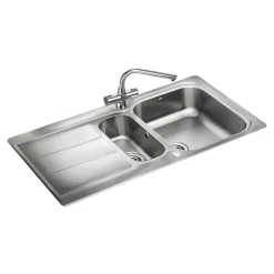 Rangemaster Glendale 1.5 Bowl Brushed Stainless Steel Sink & Waste Kit with Reversible Drainer - 950 x 508mm