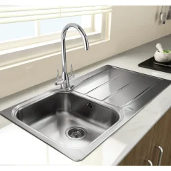 Rangemaster Glendale 1 Bowl Brushed Stainless Steel Sink & Waste Kit with Reversible Drainer - 950 x 508mm