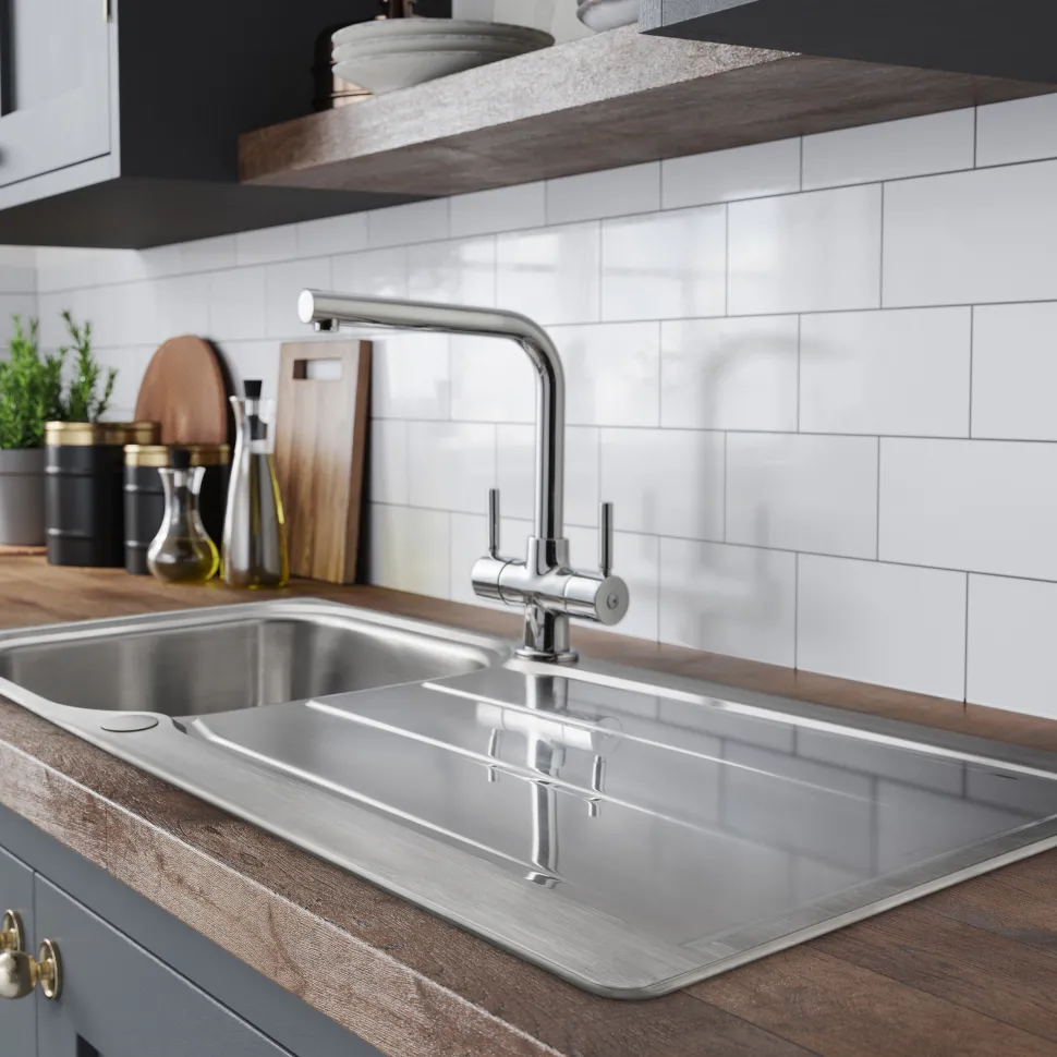 Rangemaster Glendale 1 Bowl Brushed Stainless Steel Sink & Waste Kit with Reversible Drainer - 950 x 508mm