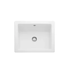 Rangemaster Hartland Belfast 1 Bowl Gloss White Fireclay Ceramic Kitchen Sink & Waste - 622 x 494mm