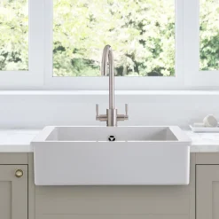 Rangemaster Hartland Belfast 1 Bowl Gloss White Fireclay Ceramic Kitchen Sink & Waste - 622 x 494mm