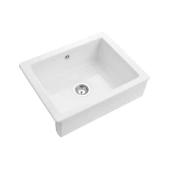 Rangemaster Hartland Belfast 1 Bowl Gloss White Fireclay Ceramic Kitchen Sink & Waste - 622 x 494mm