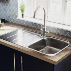 Rangemaster Houston 1 Bowl Stainless Steel Sink & Waste with Reversible Drainer - 985 x 508mm