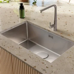 Rangemaster Kube 1 Bowl Brushed Stainless Steel Inset/Undermount Sink & Waste Kit - 740 x 440mm