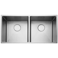 Rangemaster Kube 2 Bowl Brushed Stainless Steel Inset/Undermount Sink & Waste Kit - 860 x 440mm