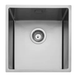 Rangemaster Kube 1 Bowl Brushed Stainless Steel Inset/Undermount Sink & Waste Kit - 440 x 440mm