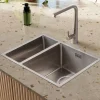 Rangemaster Kube 1.5 Bowl Stainless Steel Inset/Undermount Sink & Waste Kit with Left Hand Small Bowl - 560 x 440mm