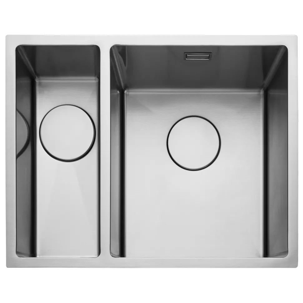 Rangemaster Kube 1.5 Bowl Stainless Steel Inset/Undermount Sink & Waste Kit with Left Hand Small Bowl - 560 x 440mm