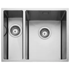 Rangemaster Kube 1.5 Bowl Stainless Steel Inset/Undermount Sink & Waste Kit with Left Hand Small Bowl - 560 x 440mm