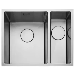 Rangemaster Kube 1.5 Bowl Stainless Steel Inset/Undermount Sink & Waste Kit with Right Hand Small Bowl - 560 x 440mm